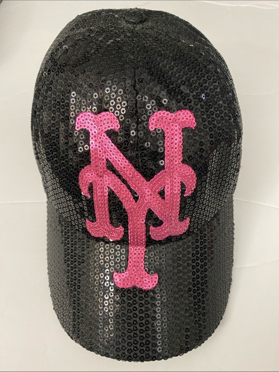 ‘47 Brand Accessories - New York Mets ‘47 MBL Black Sequin Baseball Cap with Pink Logo